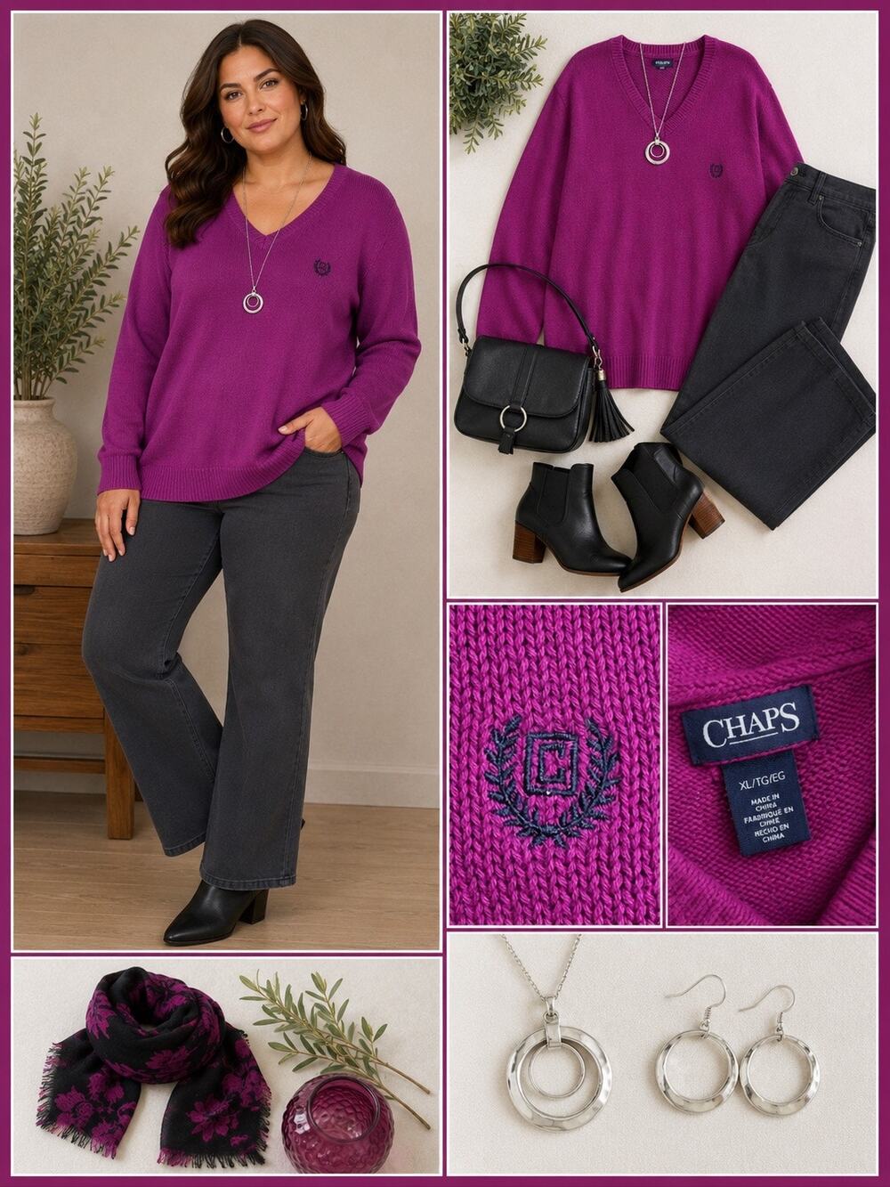 90s Chaps Ralph Lauren Magenta Pullover 100% Cotton Sweater Size XL unisex